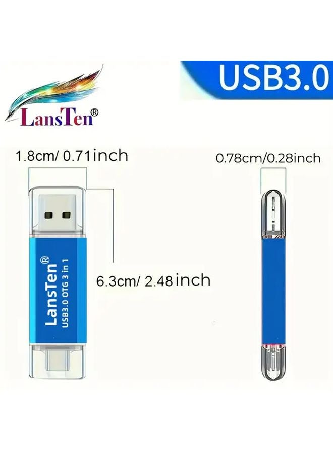 LansTen 128GB 3 In 1 USB C Flash Drive USB A And Type C 3 0 Dual Drive OTG For Android Smartphone Tablet Computer - Image 2